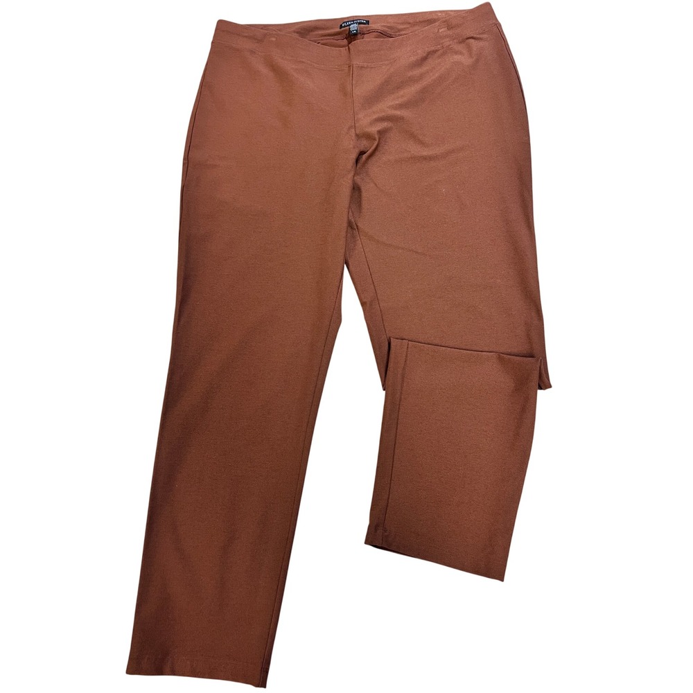 Eileen Fisher Pants Women L Brown Excellent Stretch Crepe Straight Leg Pull On